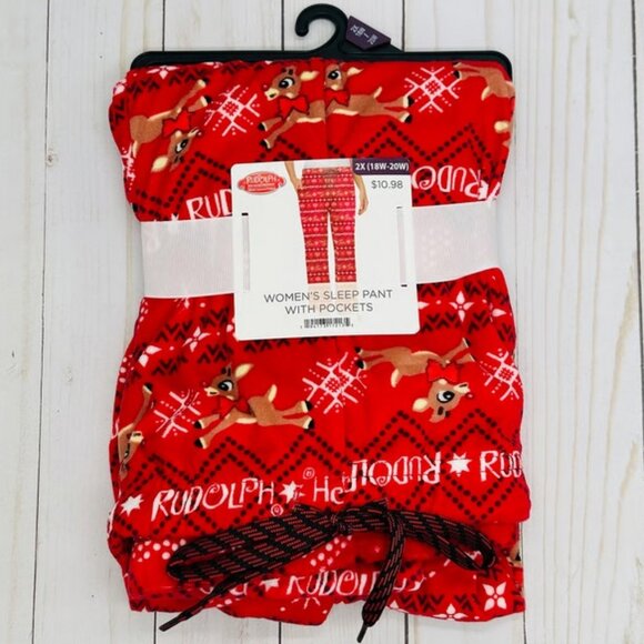 RUDOLPH THE RED-NOSED REINDEER Velour Sleep Pants w/ Pockets SZ 2X (18W-20W)~NEW - Picture 2 of 7